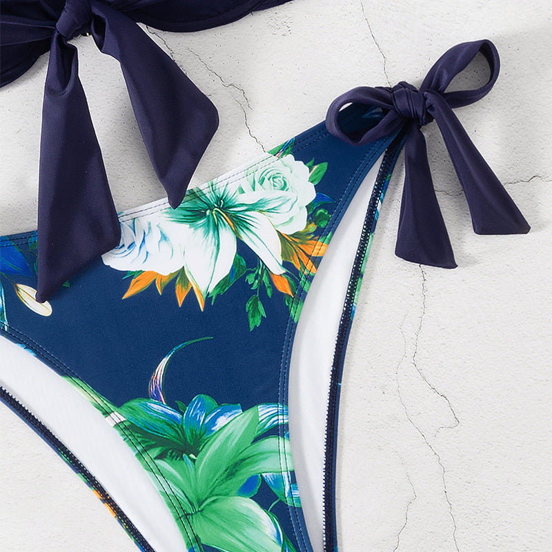 Damen Bikini-Set mit modischen Bindebändern und floralem Design EB