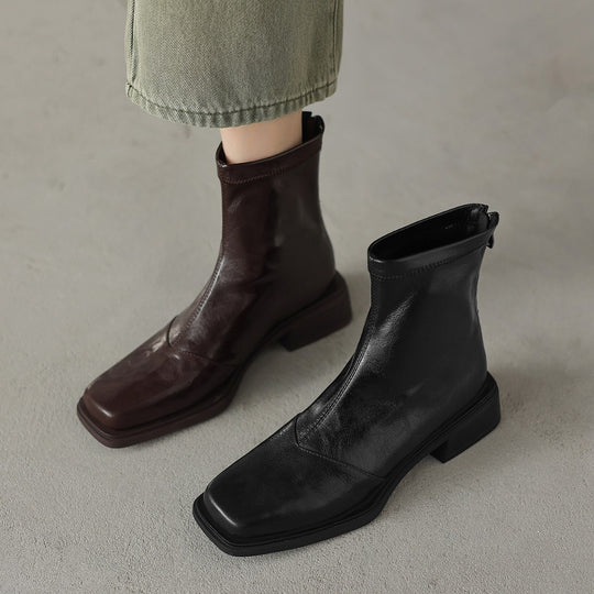 Damen Stiefeletten mit modischem Blockabsatz und hochwertiger Lederoberfläche EB