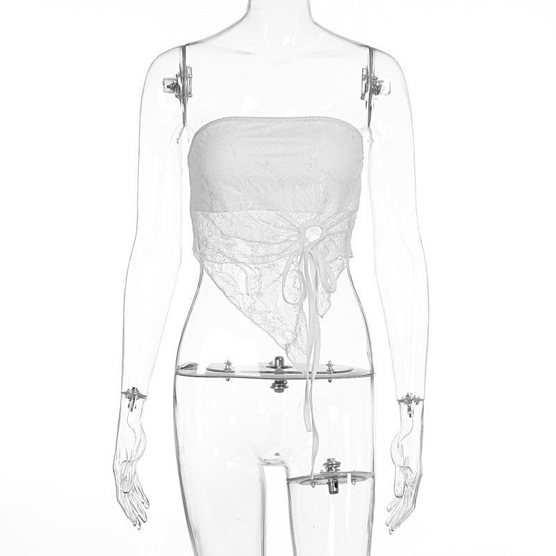 Damen Elegantes Bandeau-Top mit raffiniertem Spitzenüberzug und verspieltem Knoten EB