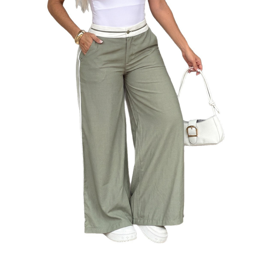 Damen nan weite High‑Waist Palazzohose mit Kontrastpaspel und Taillengürtel EB