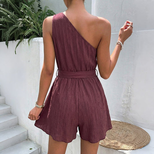 Damen Einseitiger Jumpsuit mit tailliertem Gürtel und fließendem Schnitt EB