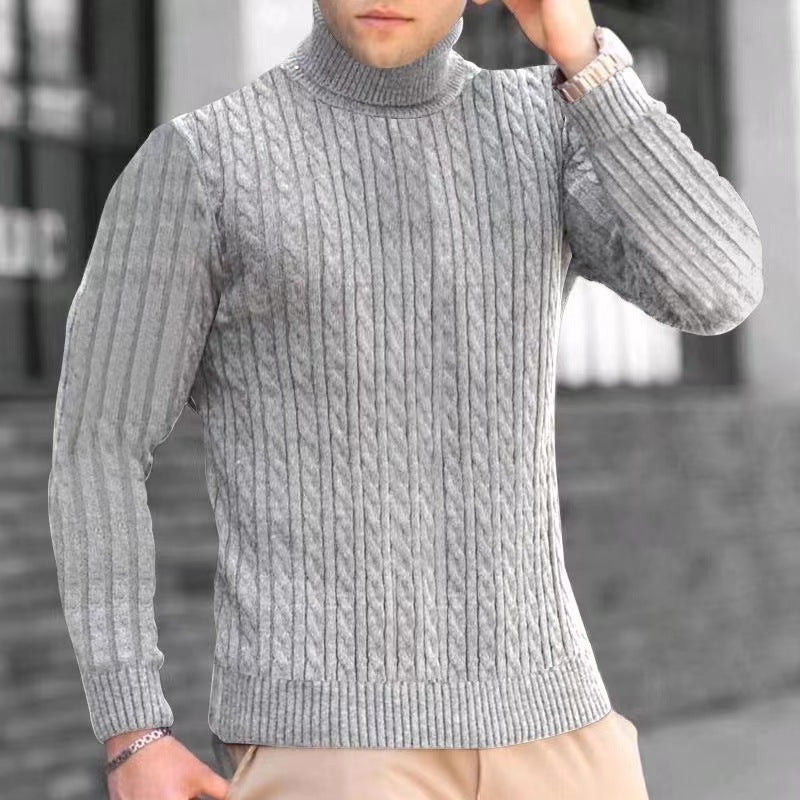 Herren Strickpullover mit modernem Rippmuster und hohem Kragen EB