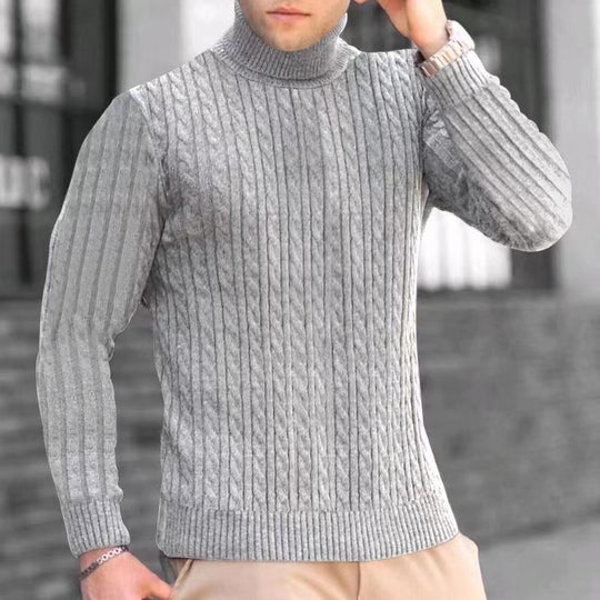 Herren Strickpullover mit modernem Rippmuster und hohem Kragen EB