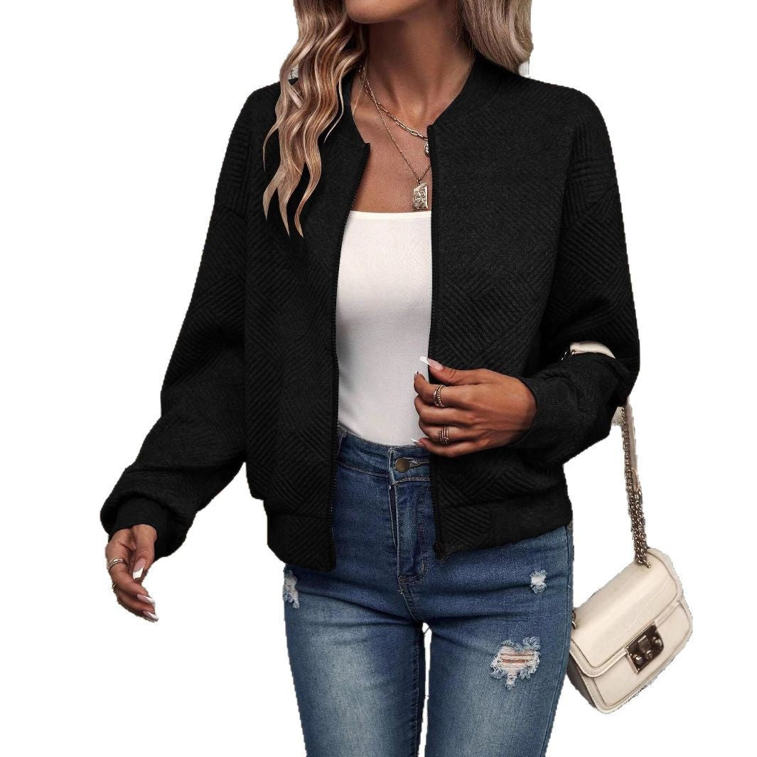 Damen stylische Sweatjacke mit strukturiertem Muster und hohem Kragen EB
