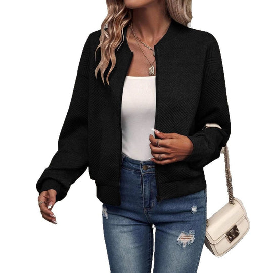 Damen stylische Sweatjacke mit strukturiertem Muster und hohem Kragen EB