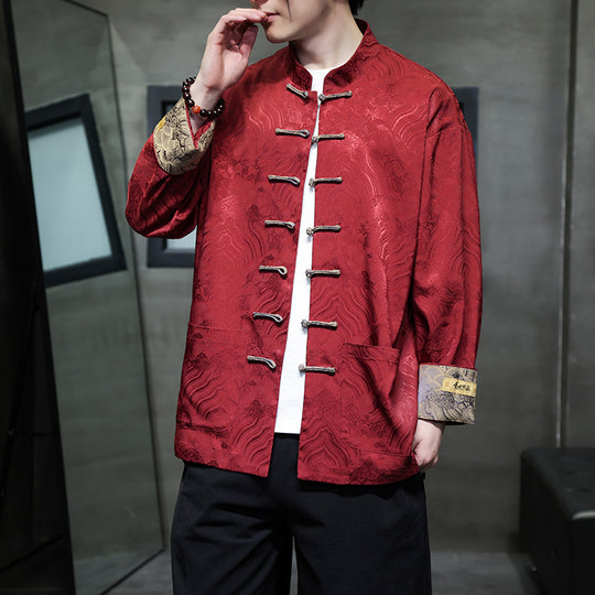 Herren nan traditionelle Tangjacke mit chinesischem Knotenverschluss und Brokatärmeln EB