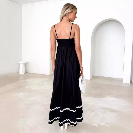 Damen luftiges Langkleid mit zarten Rüschendetails und verstellbaren Spaghettiträgern EB