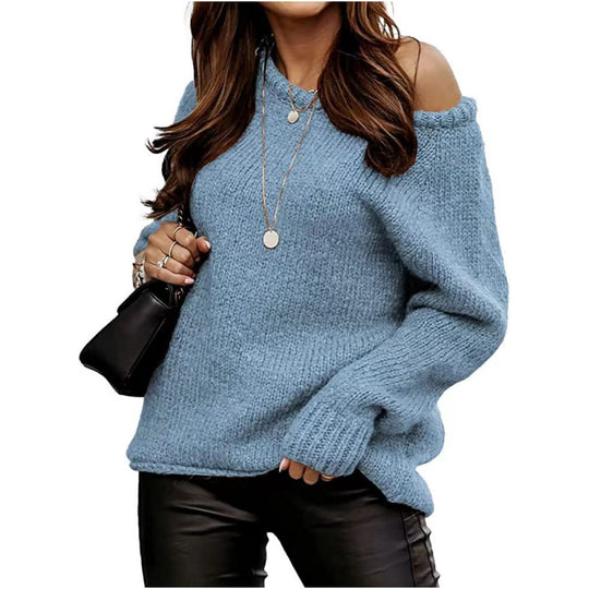 Damen lässiger Pullover mit offenem Schulterdesign und weichem Strick EB
