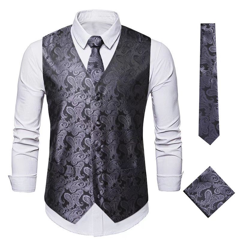 Herren nan Paisley Satin Anzugweste Set mit Krawatte und Einstecktuch EB