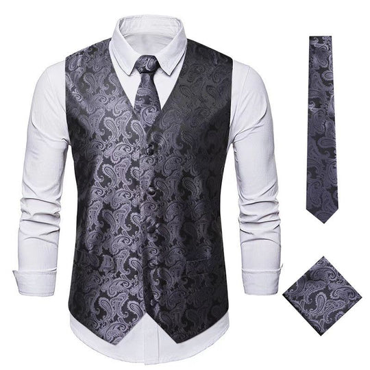 Herren nan Paisley Satin Anzugweste Set mit Krawatte und Einstecktuch EB
