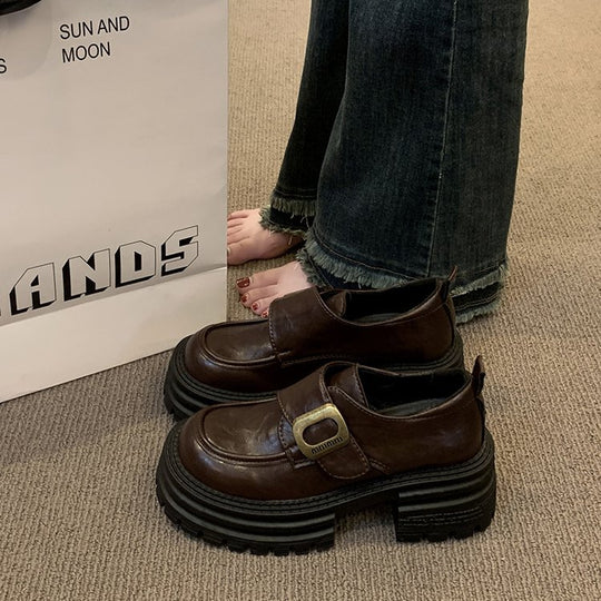 Damen modische Chelsea-Boots mit robustem Plateau und stylischer Schnallenverzierung EB