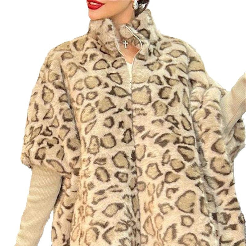 Damen Kuschel-Fleece-Poncho im Leopardenmuster EB