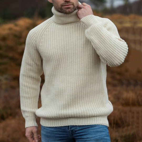 Herren Grobstrick-Pullover mit hochklappbarem Rollkragen EB