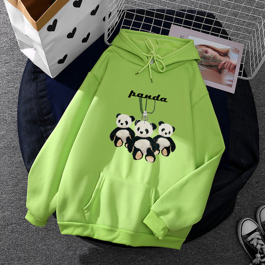 Damen nan oversized Kapuzenpullover mit Plüsch-Panda-Applikation und Kängurutasche EB