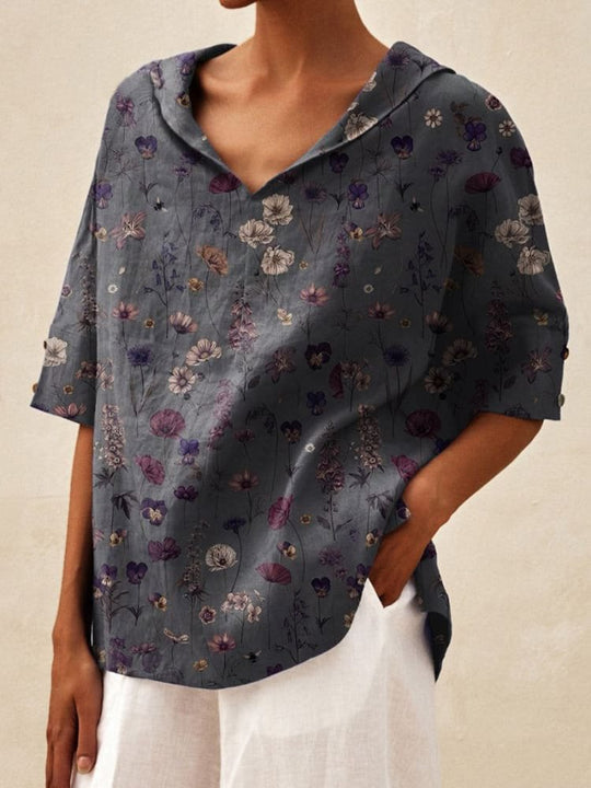 Damen Lässige Bluse mit floralem Muster und modernem Kragen EB