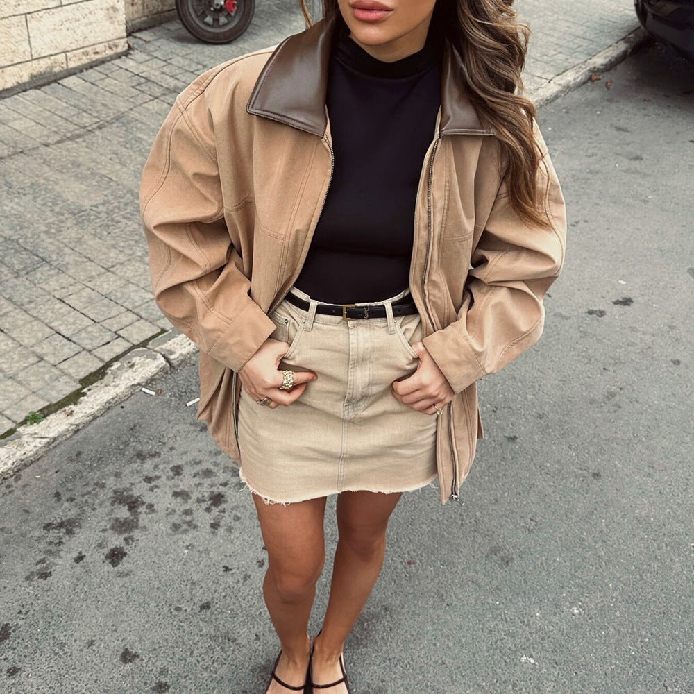 Damen Übergangsjacke mit kragen und praktischen Taschen EB