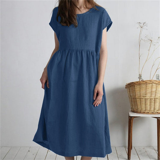 Damen Langmaxikleid aus atmungsaktivem Leinenstoff mit lockerer Passform EB