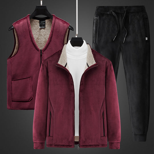 Herren dreiteiliges Thermo-Fleece-Set mit Reißverschlussjacke wattierter Weste und Jogginghose EB