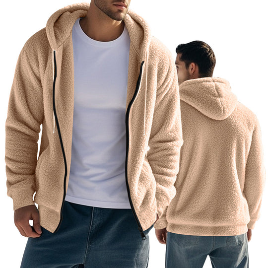 Herren nan Sherpa-Fleece Kapuzenjacke mit durchgehendem Reißverschluss und versteckten Seitentaschen EB