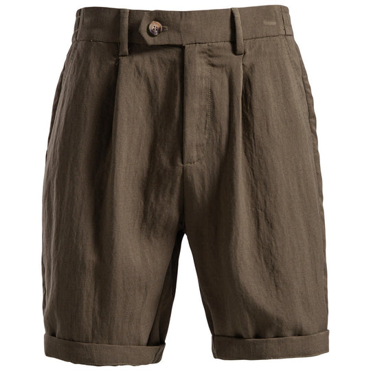 Herren nan lässige Leinenshorts mit Umschlag und Bundfalten EB