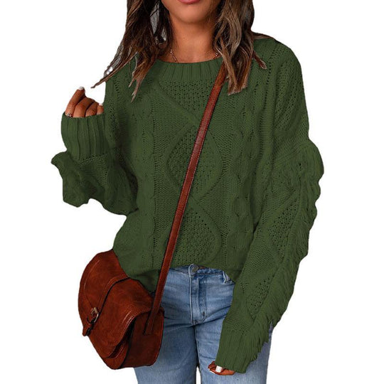 Damen Grobstrickpullover mit überschnittenen Schultern und elastischen Bündchen EB