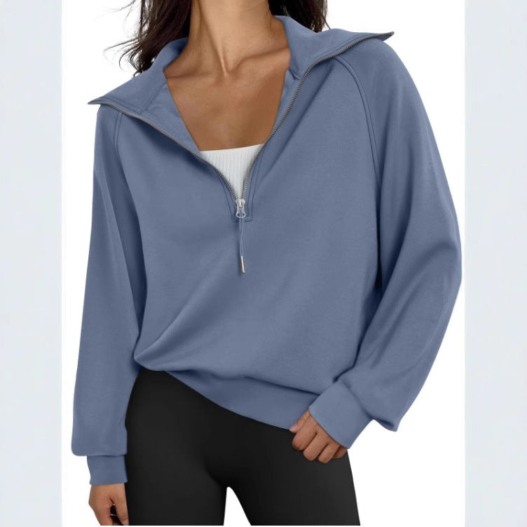 Damen lässiger Sweatpullover mit hohem Kragen und Reißverschluss EB
