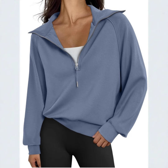 Damen lässiger Sweatpullover mit hohem Kragen und Reißverschluss EB