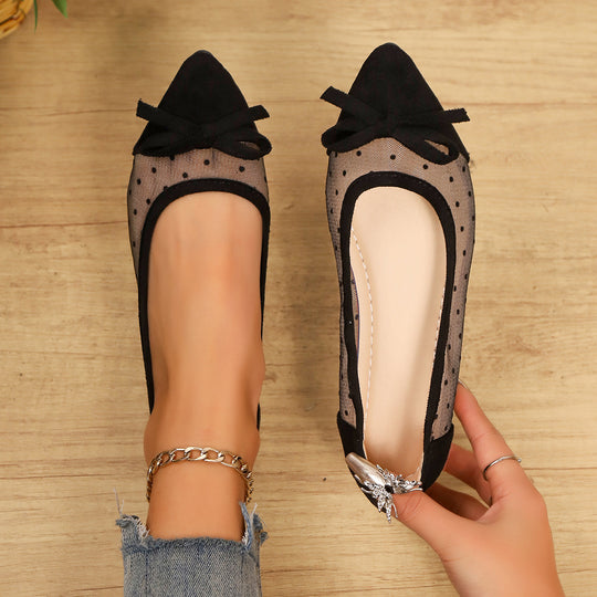 Damen Ballerinas mit transparentem Mesh-Obermaterial und verspieltem Schleifen-Detail EB