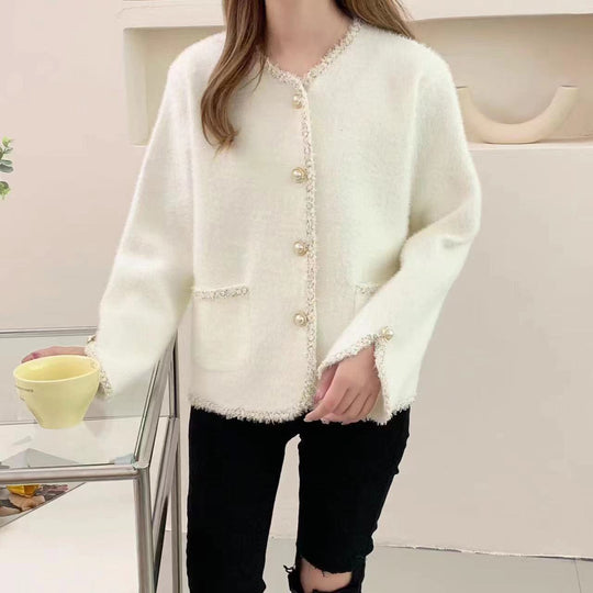 Damen Bouclé-Jacke mit eleganten Perlenknöpfen EB
