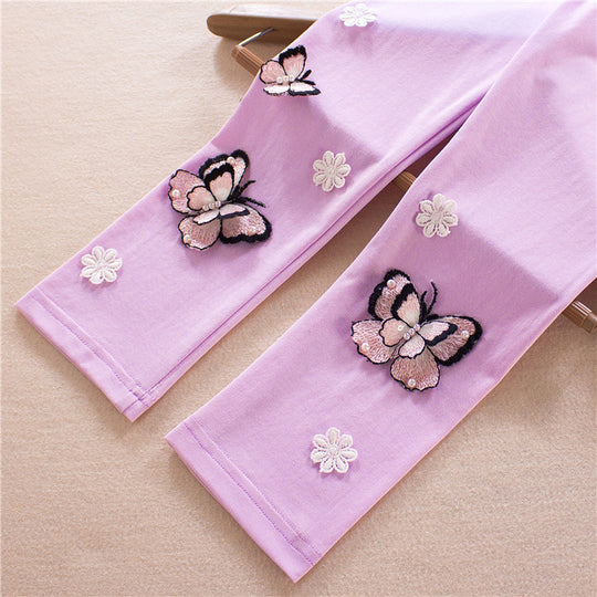 Mädchen Leggings mit bunten Schmetterlingsstickereien EB