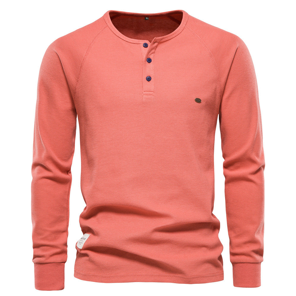 Herren Langarm-Henley-Shirt mit strukturierter Oberfläche und modischer Knopfleiste EB