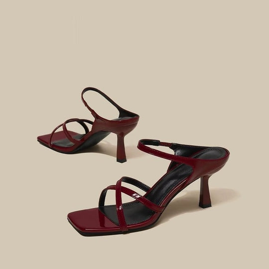 Damen elegante Slingback-Sandaletten mit geschwungenem Absatz und modischem Riemendesign EB