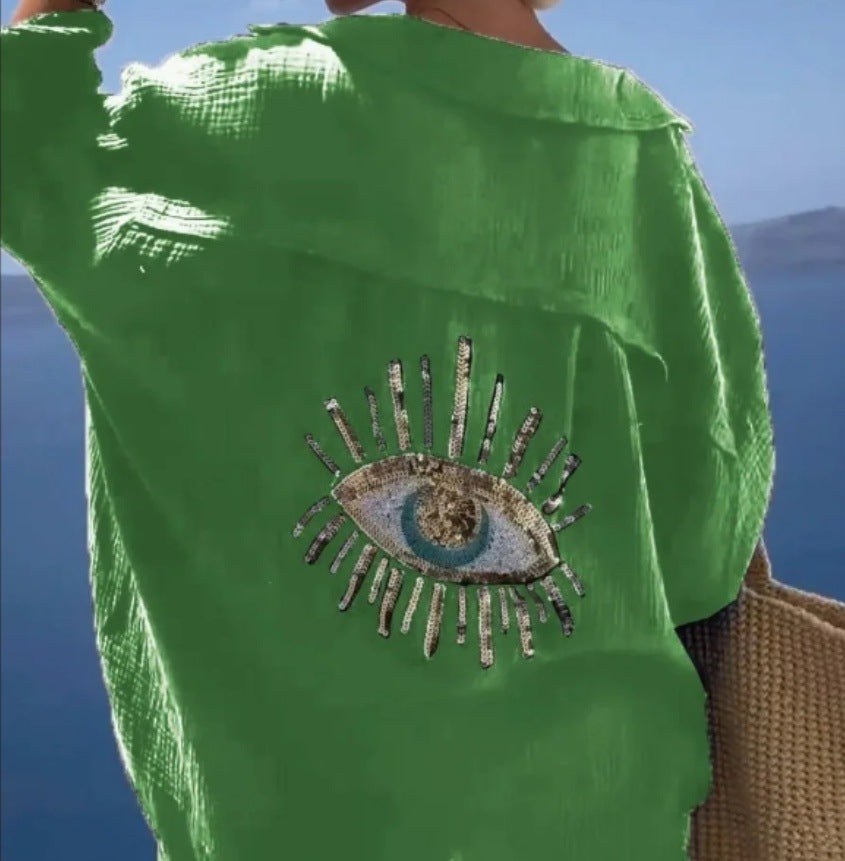 Damen Bluse mit einzigartigem Auge-Stickerei EB