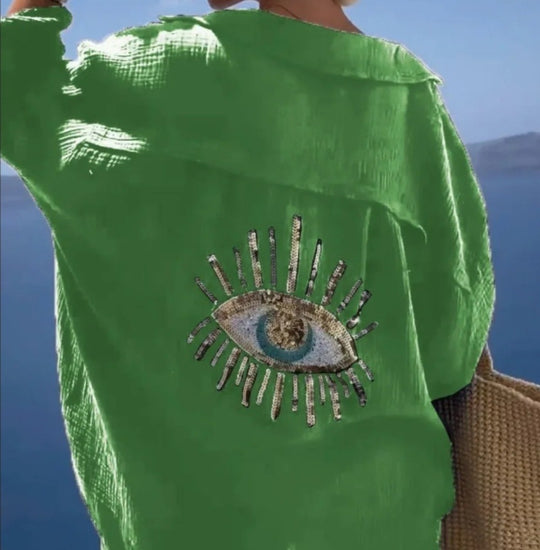 Damen Bluse mit einzigartigem Auge-Stickerei EB