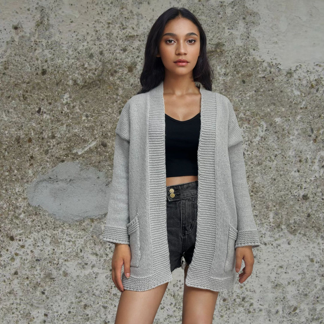 Damen Grobstrick-Cardigan mit offenen Taschen und lässigem Schnitt EB