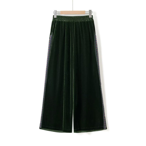 Damen Palazzo-Hose aus luxuriösem Samt mit seitlichen Glitzerelementen EB