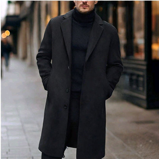 Herren nan eleganter Wollmixmantel mit Reverskragen und geradem Schnitt EB