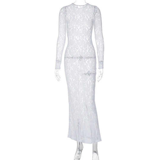 Damen Spitzenabendkleid mit elegantem Rückenausschnitt und langem Arm EB