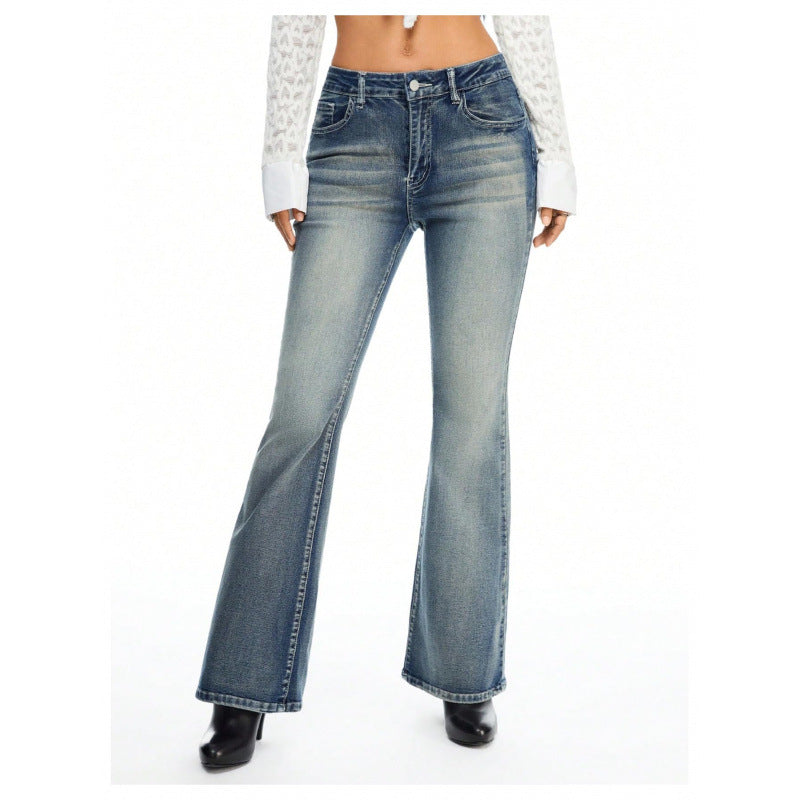 Damen Bootcut Jeans mit verzierten Taschen EB