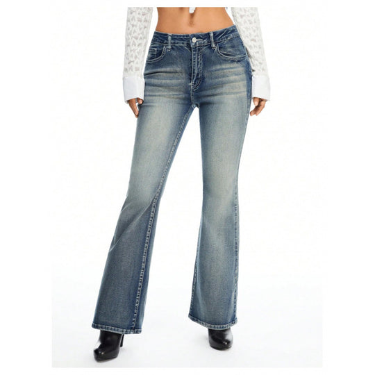 Damen Bootcut Jeans mit verzierten Taschen EB