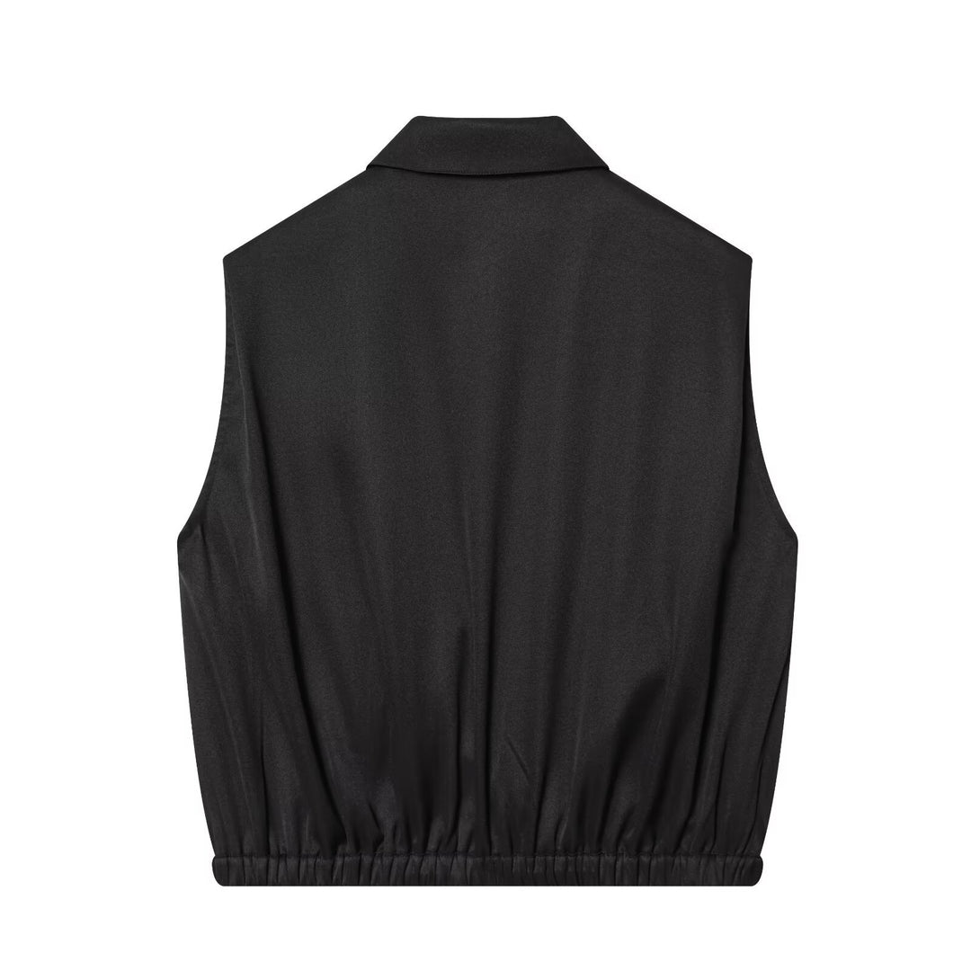 Damen ärmellose Utility-Weste mit seitlichen Taschen und elastischem Bund EB