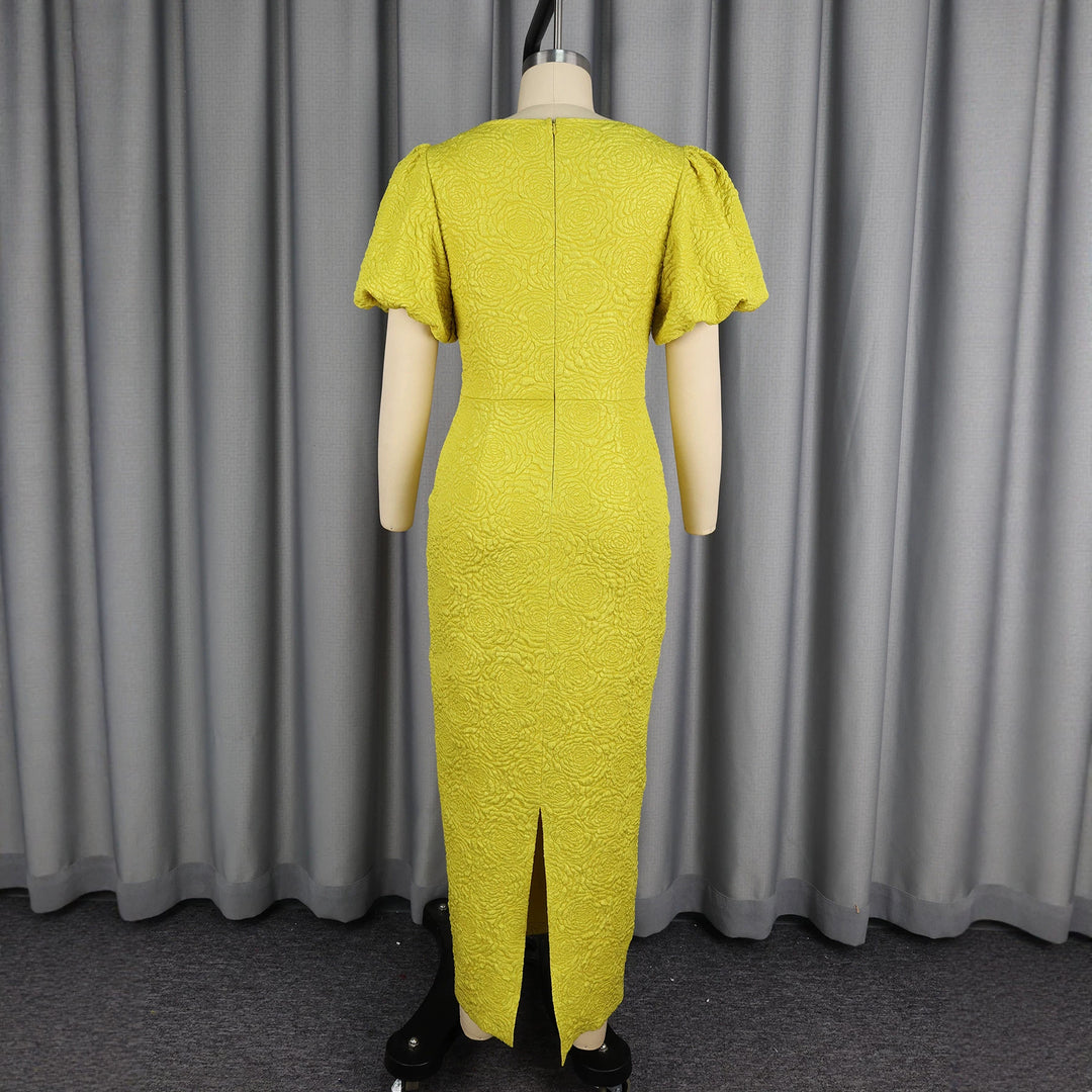 Damen elegantes Maxikleid mit voluminösen Puffärmeln und raffiniertem Schleifendetail EB