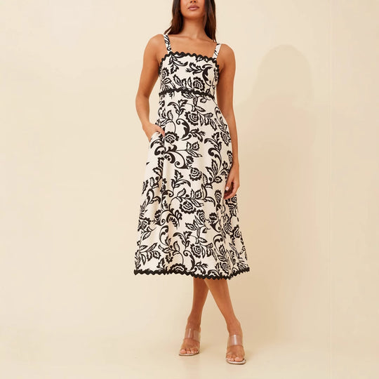 Damen Maxikleid mit floralem Design und praktischen Taschen EB