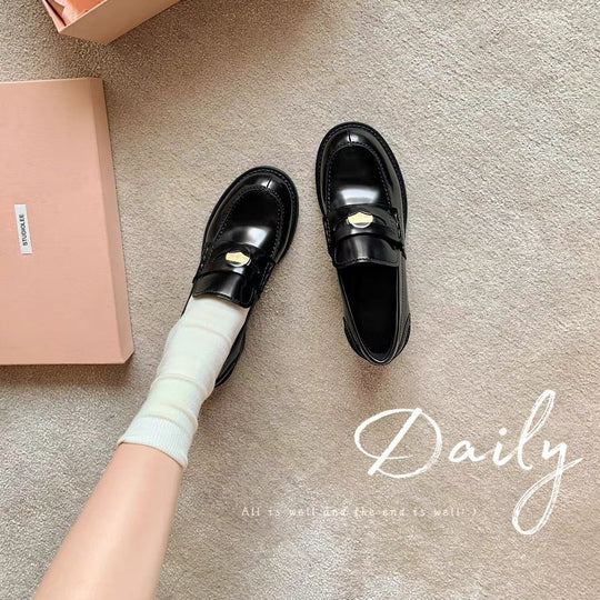 Damen elegante Loafer mit luxuriös verleimtem Leder und komfortablem Blockabsatz EB