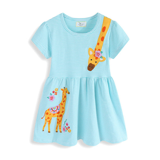 Mädchen Baumwollkleid mit fröhlichem Giraffenmotiv EB