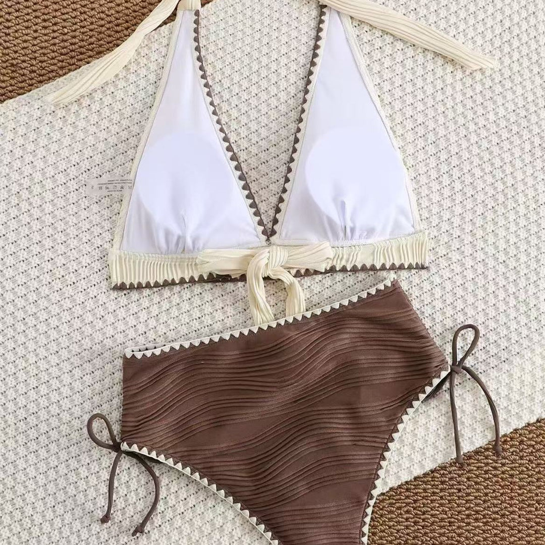 Damen Bikini-Set mit tiefem V-Ausschnitt und hoch taillierter Hose EB