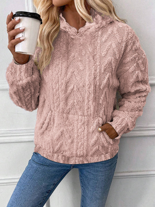 Damen Kapuzenpullover aus kuscheligem Material mit eingearbeitetem Beuteltaschen EB