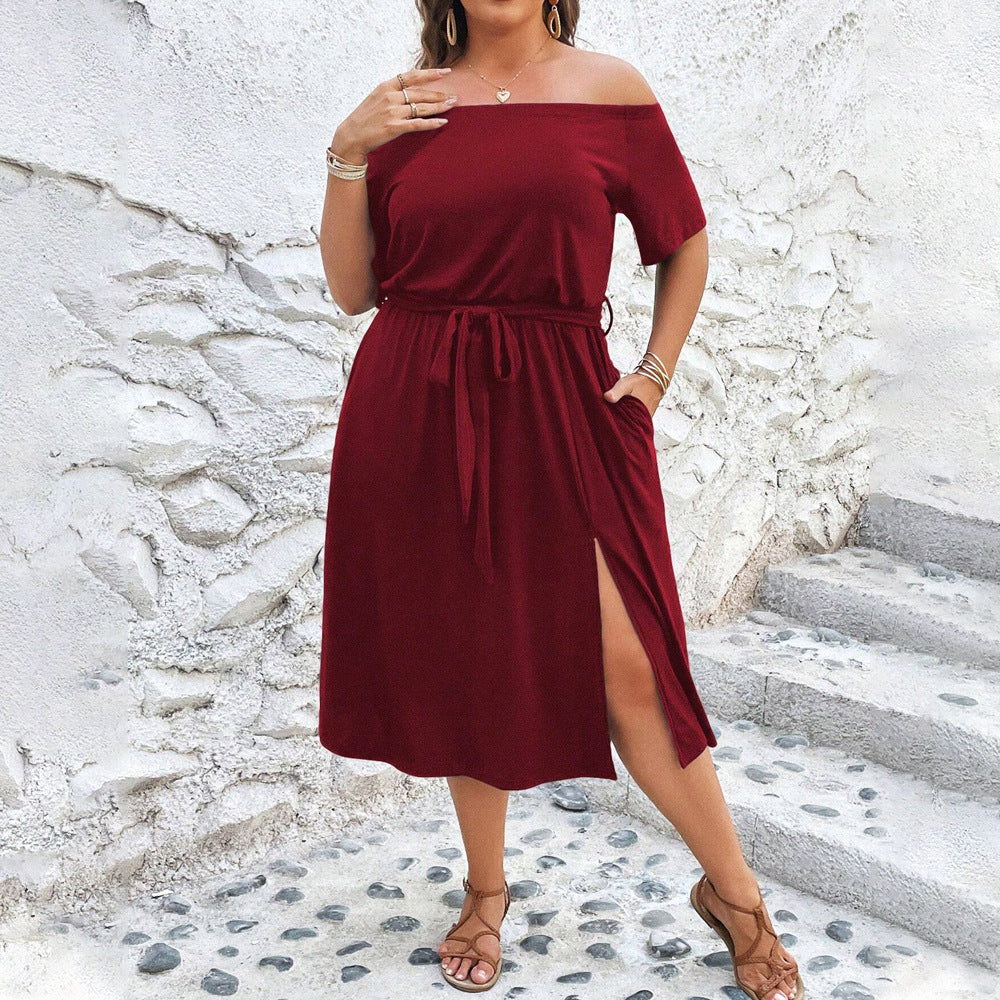 Damen Off-Shoulder Maxikleid mit eleganter Drapierung und seitlichem Schlitz EB