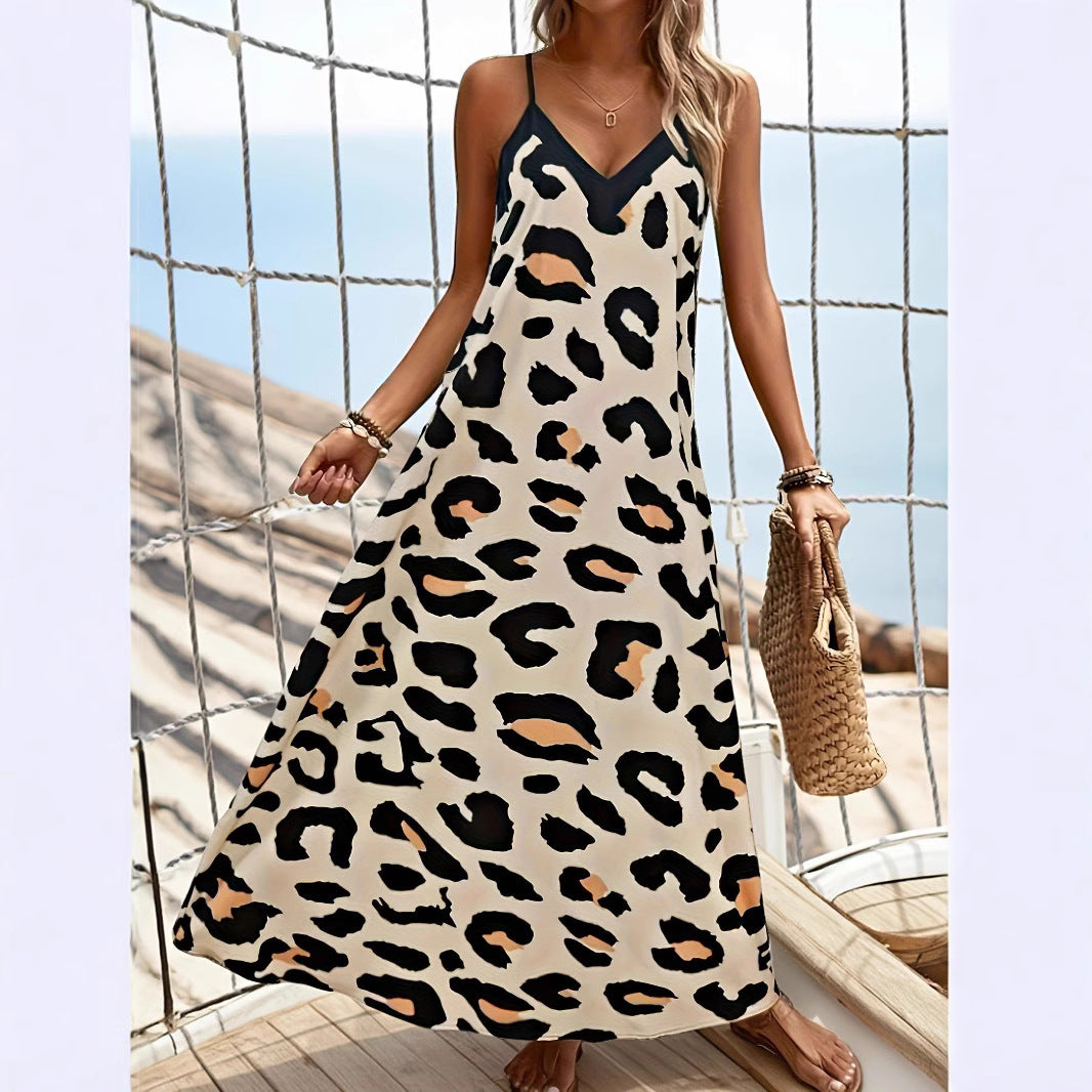 Damen Maxikleid mit Tiermotiv und spaghettiträgern EB