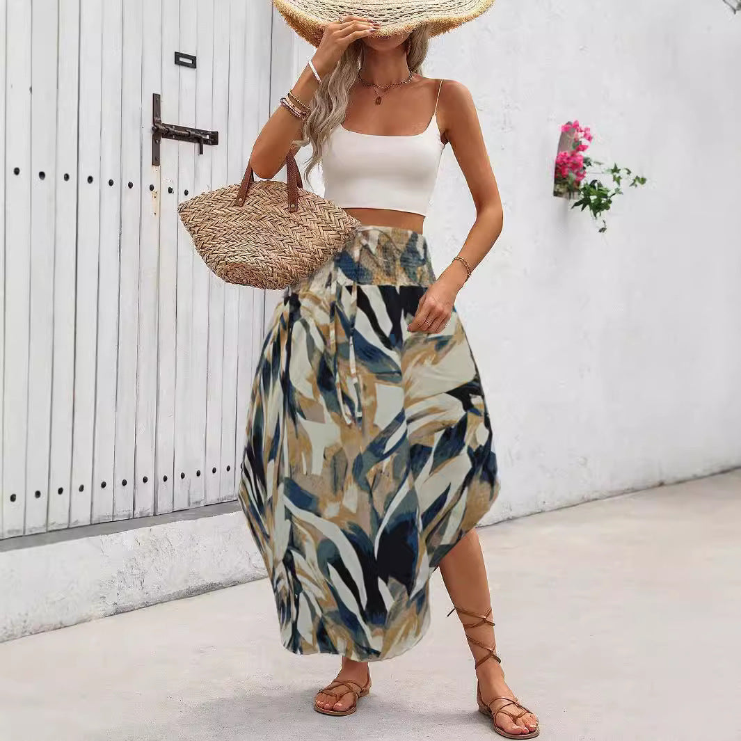 Damen Midirock mit elastischem Taillenbund und floralem Muster EB